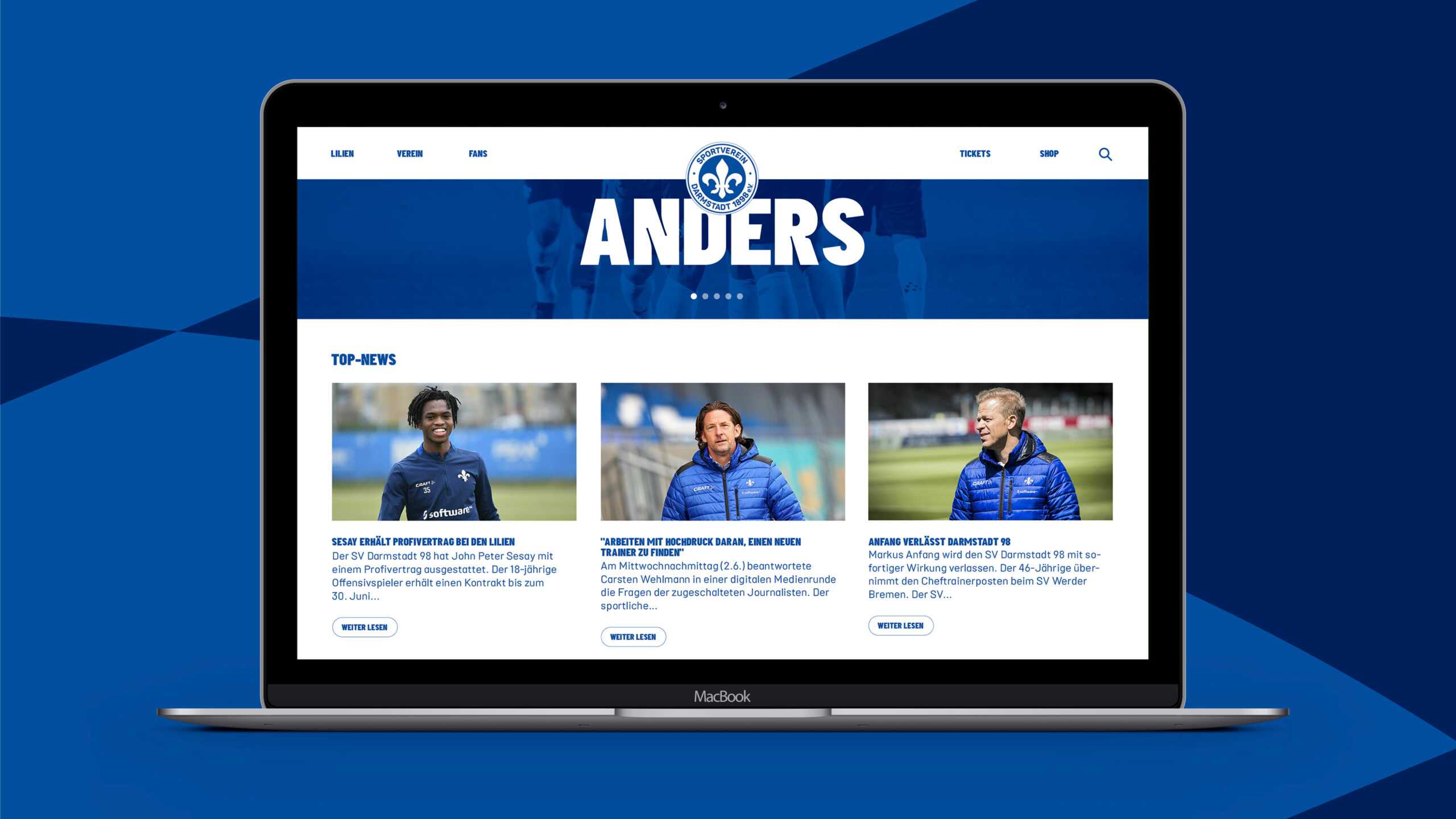 Mockup of Website for SV Darmstadt 98