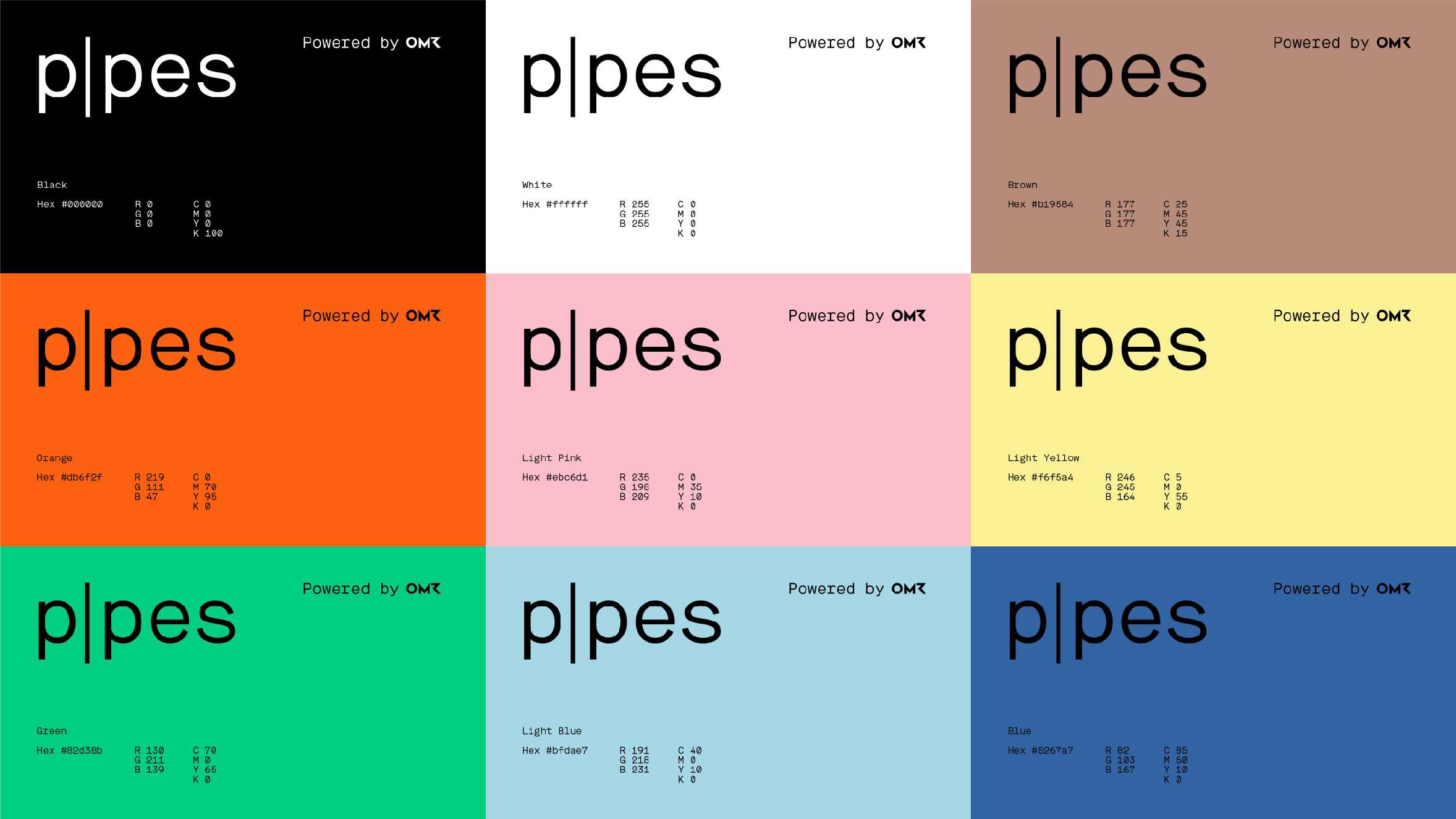 graphic of corporate colors for pipes with color codes,and values