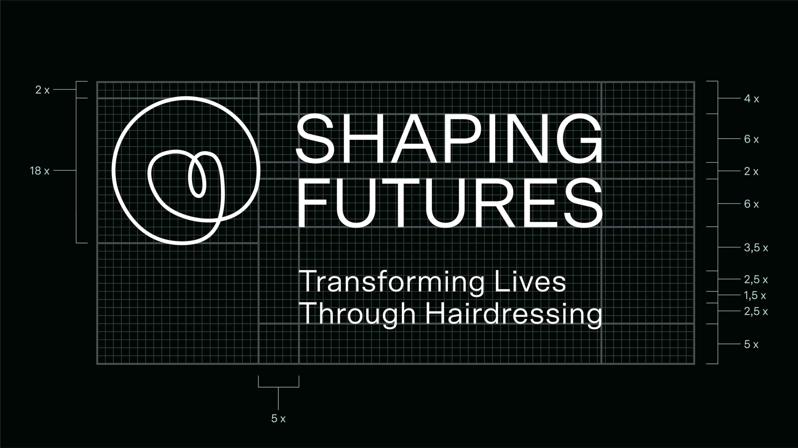 graphic displaying the construction of the shaping future logo and claim