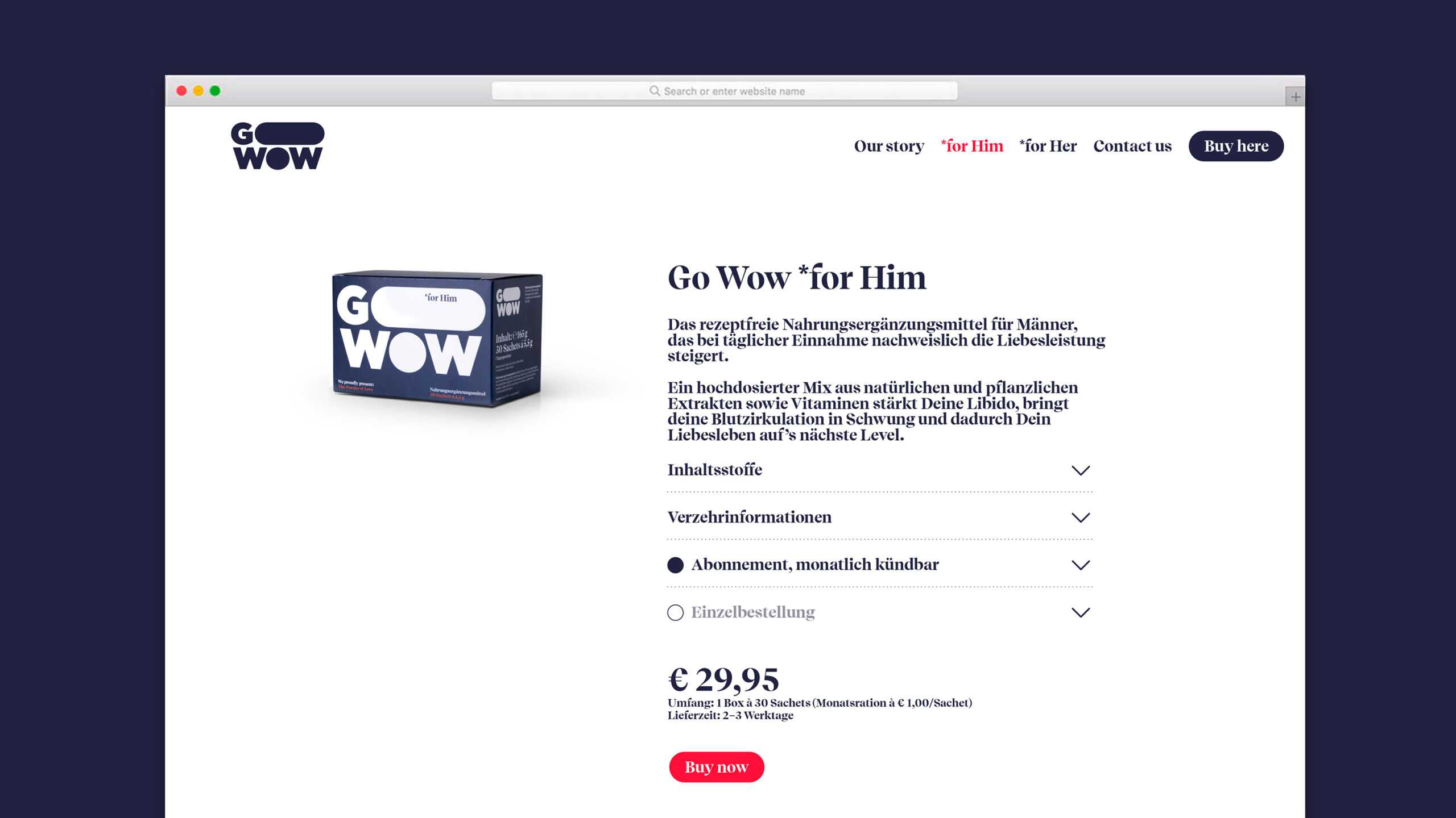 Go Wow Website Product page screenshot