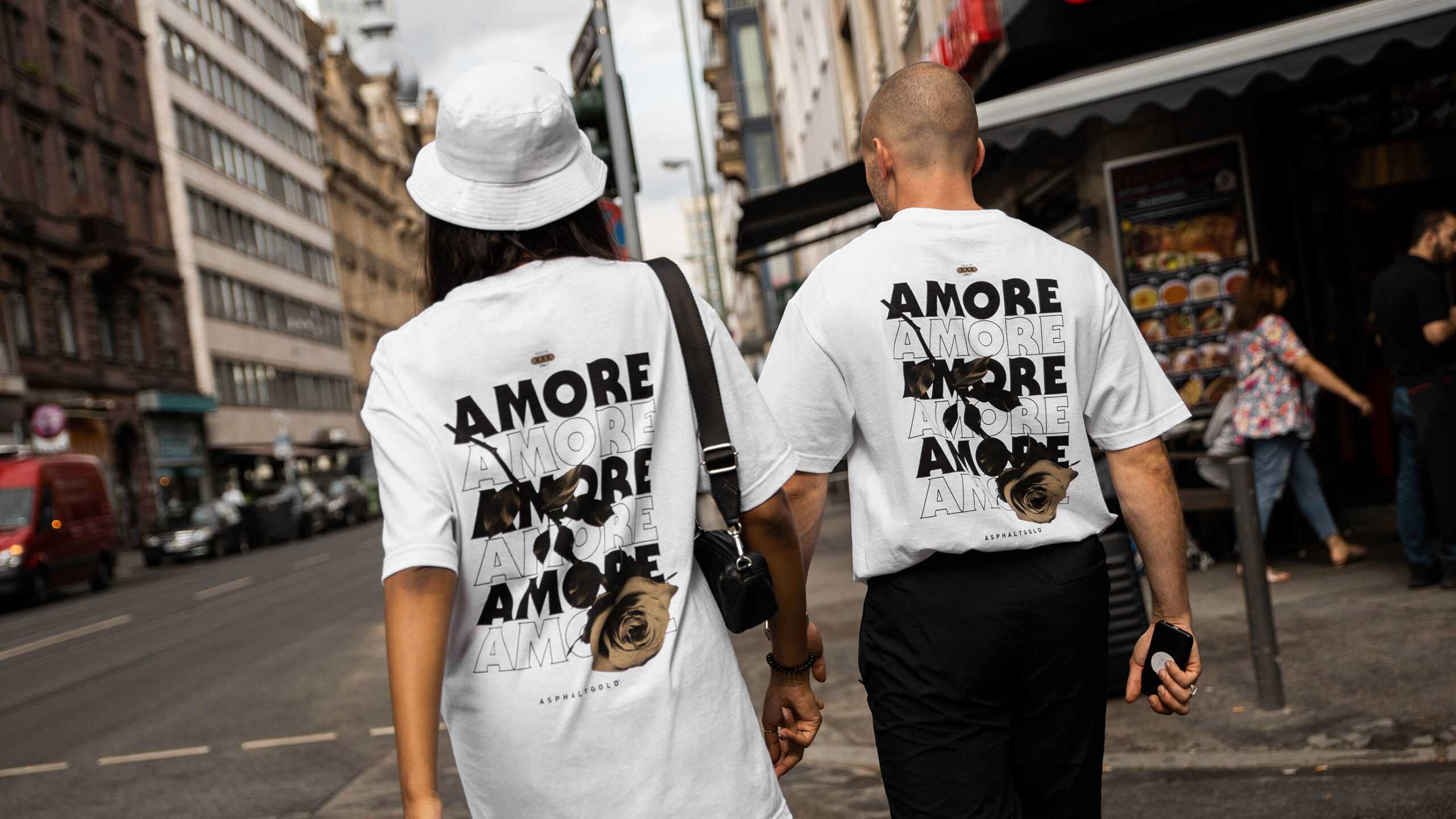 two models wearing an amore tshirt