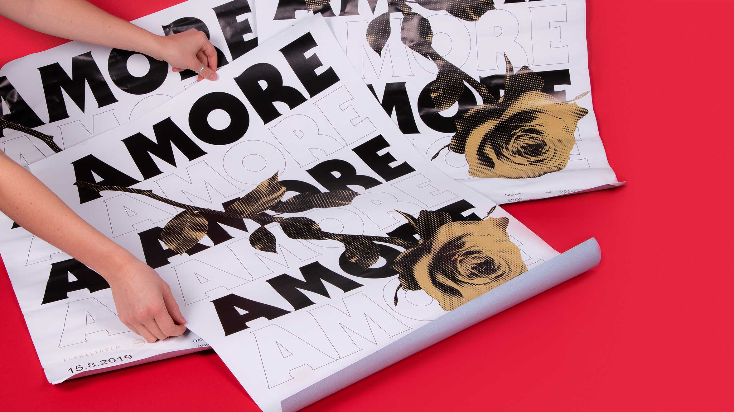 Amore posters on red background