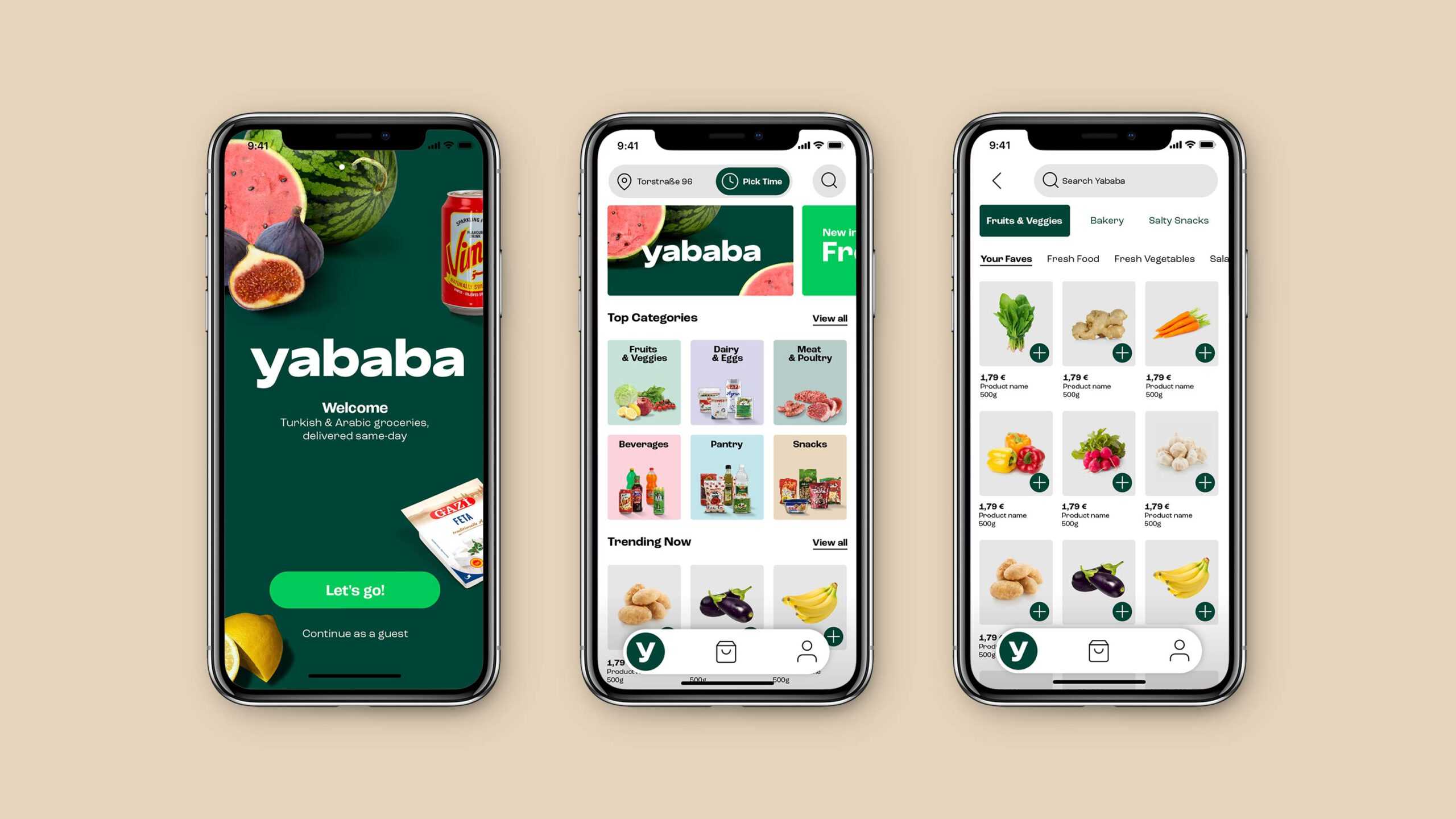 Phone screen mockup of the Yababa app