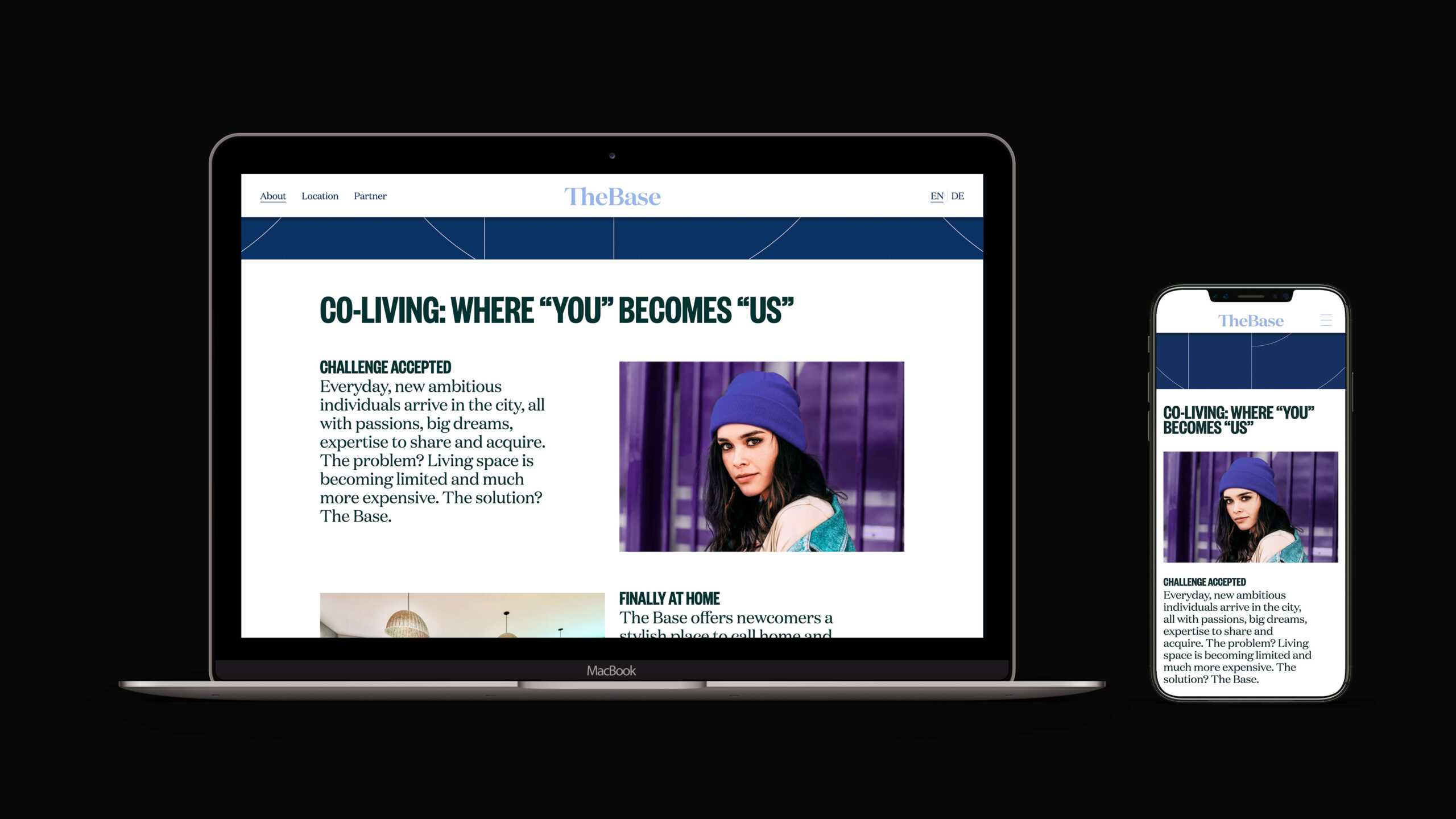 The Base website mockup on Laptop and mobile screen
